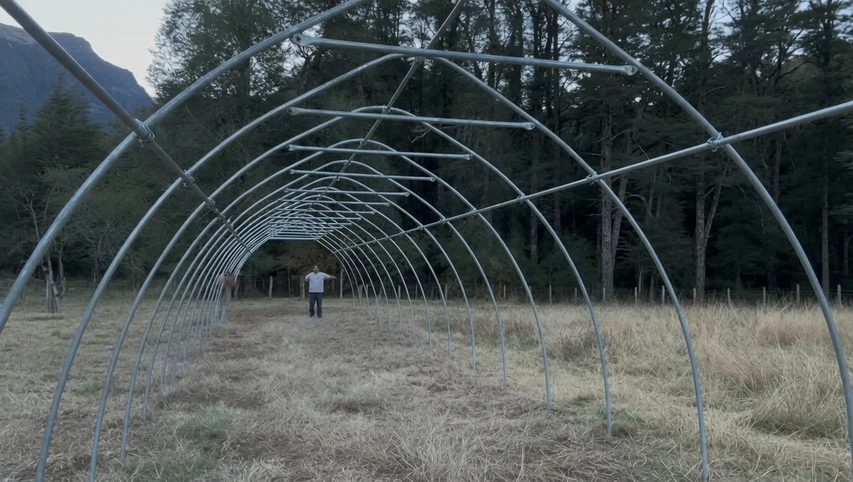 Escala del invernadero: una persona dentro de la estructura